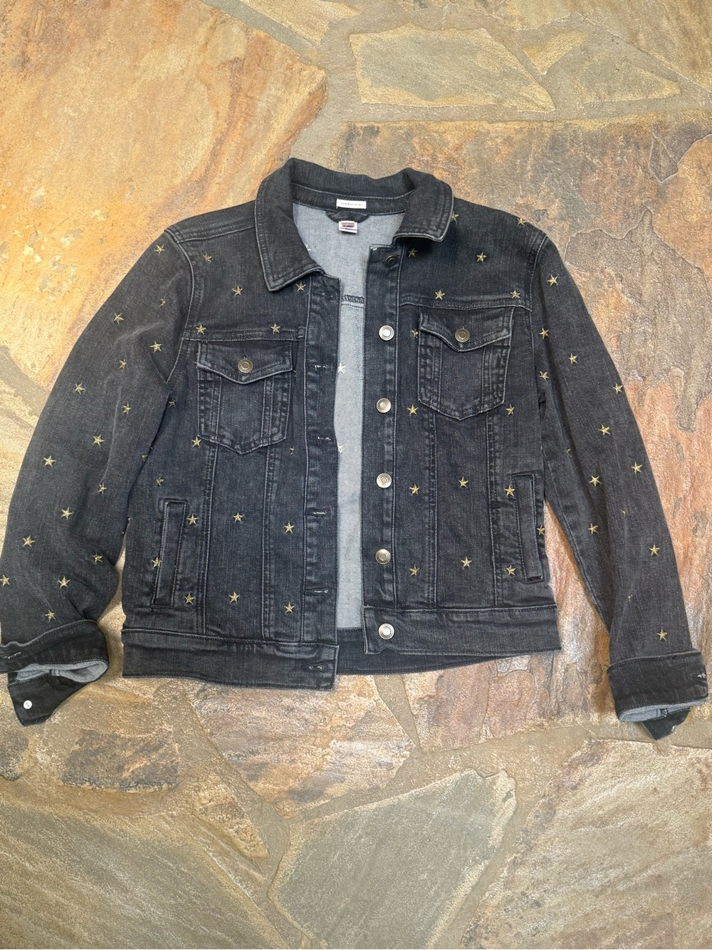 Victoria's Secret Black Denim Jacket with Gold Star Embroidery